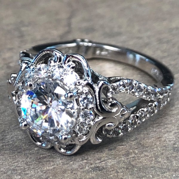 14K White Gold Vintage Engagement Ring